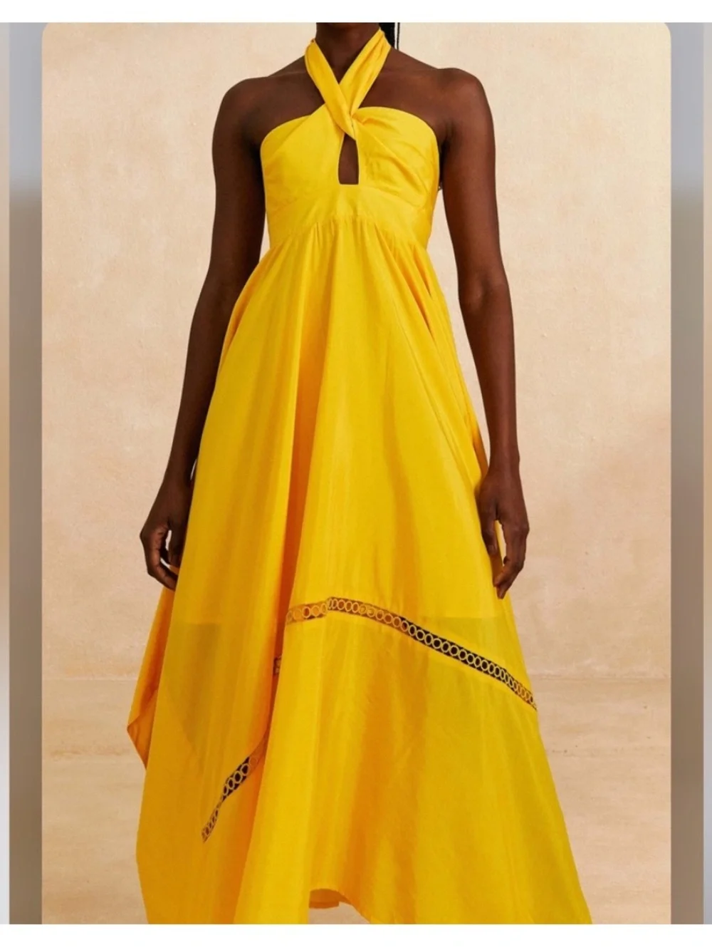 NWT Farm Rio Yellow Sleeveless Halter Maxi Dress Summer Asymmetrical Dress - Picture 2 of 7